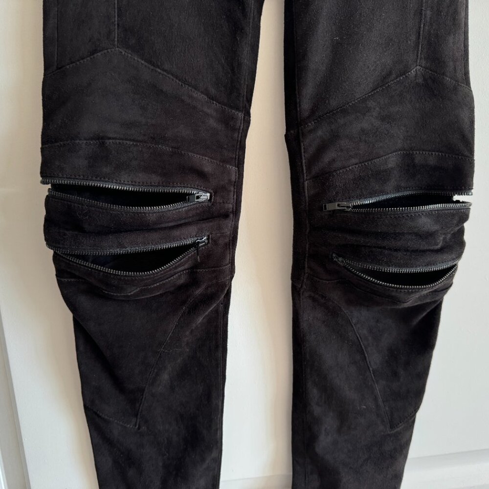 SAINT LAURENT Suede Biker Zipped Detailed Pants - Picture 4 of 13